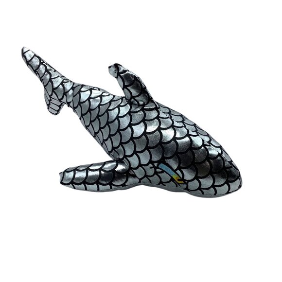 Goffa Metallic Sparkly Silver Shark Plush Toy 12" Stuffed Animal Ocean Sea Life - Picture 1 of 6